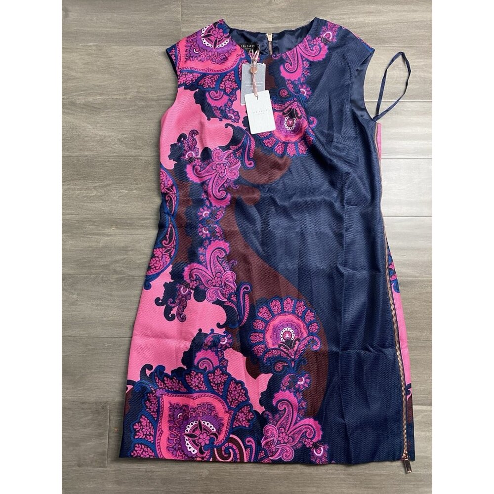 $279 Ted Baker  Oriental Paisley Tunic Dress Side Zip floral size 4 US Size 10